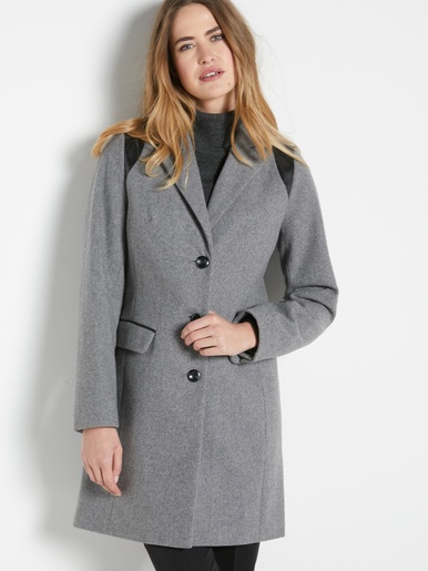 Manteau coupe droite en drap de laine - Balsamik - Gris chiné