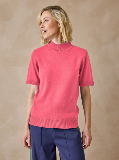 Pull col montant manches courtes - Daxon - Bleu dur