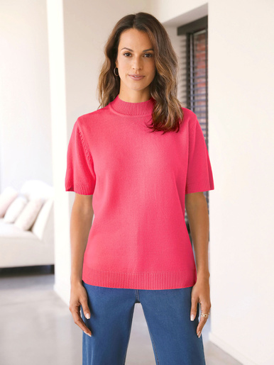 Pull col montant manches courtes - Daxon - Rose