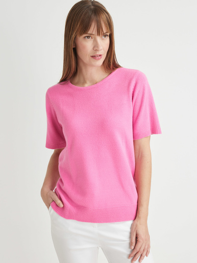 Pull manches courtes encolure ronde - Daxon - Rose