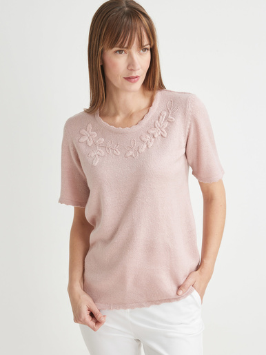 Pull brodé manches courtes - Daxon - Rose