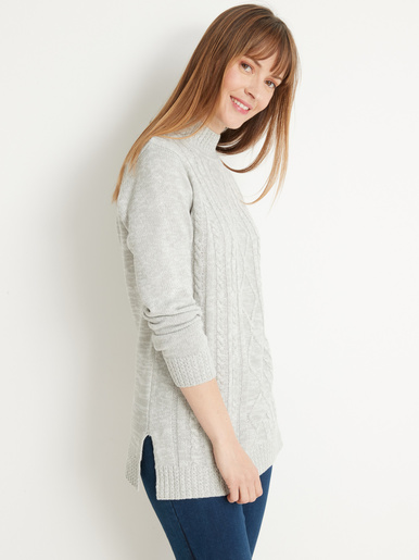 Pull col montant maille torsadée - Daxon - Chiné gris