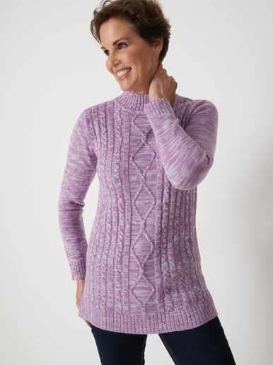 Pull col montant maille torsadée - Daxon - Chiné violet