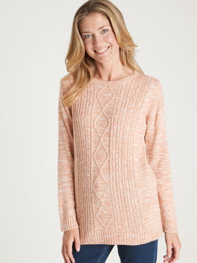 Pull torsadé encolure ronde - Daxon - Chiné saumon
