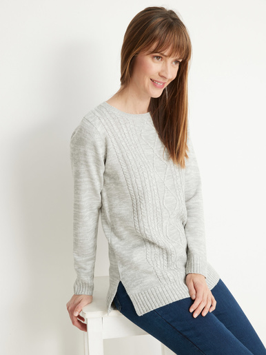 Pull torsadé encolure ronde - Daxon - Chiné gris