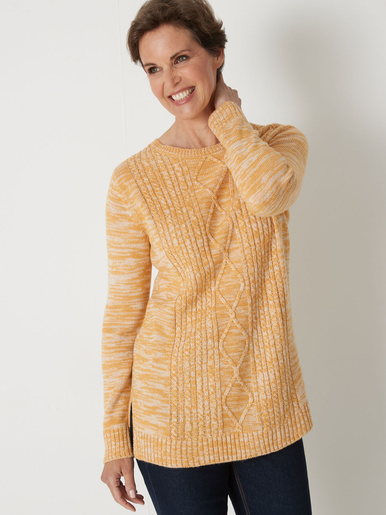 Pull torsadé encolure ronde - Daxon - Chiné ocre