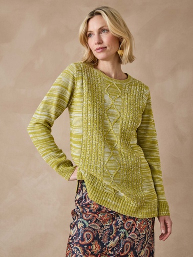 Pull torsadé encolure ronde - Daxon - Chiné vert