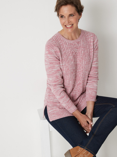 Pull torsadé encolure ronde - Daxon - Chiné rose