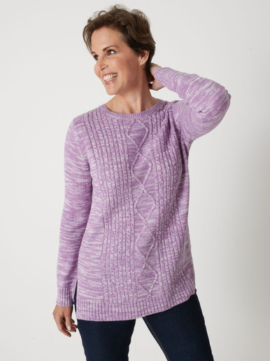 Pull torsadé encolure ronde - Daxon - Chiné violet