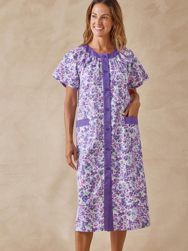 Tablier boutonné forme housse - Daxon - Imprimé violet