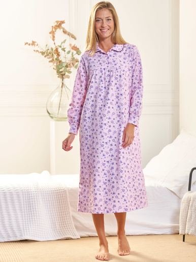 Chemise de nuit en flanelle - Daxon - Imprimé violet