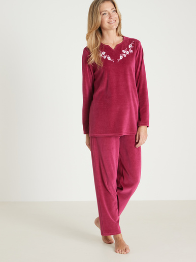 Pyjama manches longues en maille velours - Daxon - Prune