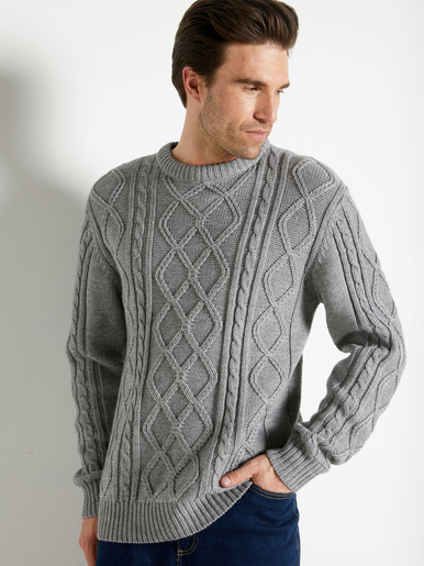 Pull style irlandais col rond 30% laine