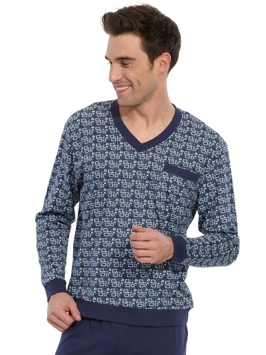 Pyjama forme jogging jersey pur coton - Honcelac - Imprimé bleu