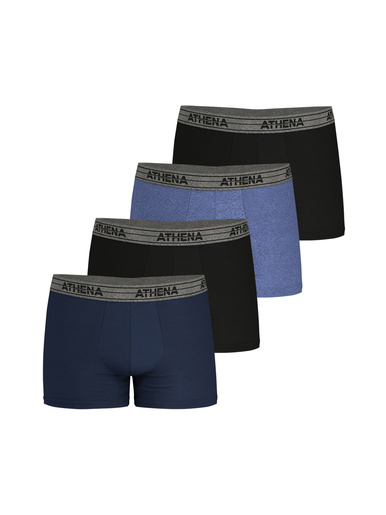 Lot de 4 boxers Basic Coton - Athéna - Bleu-noir-bleu chiné-noir