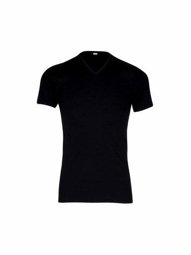 Tee-shirt encolure V, pur coton - Eminence - Noir