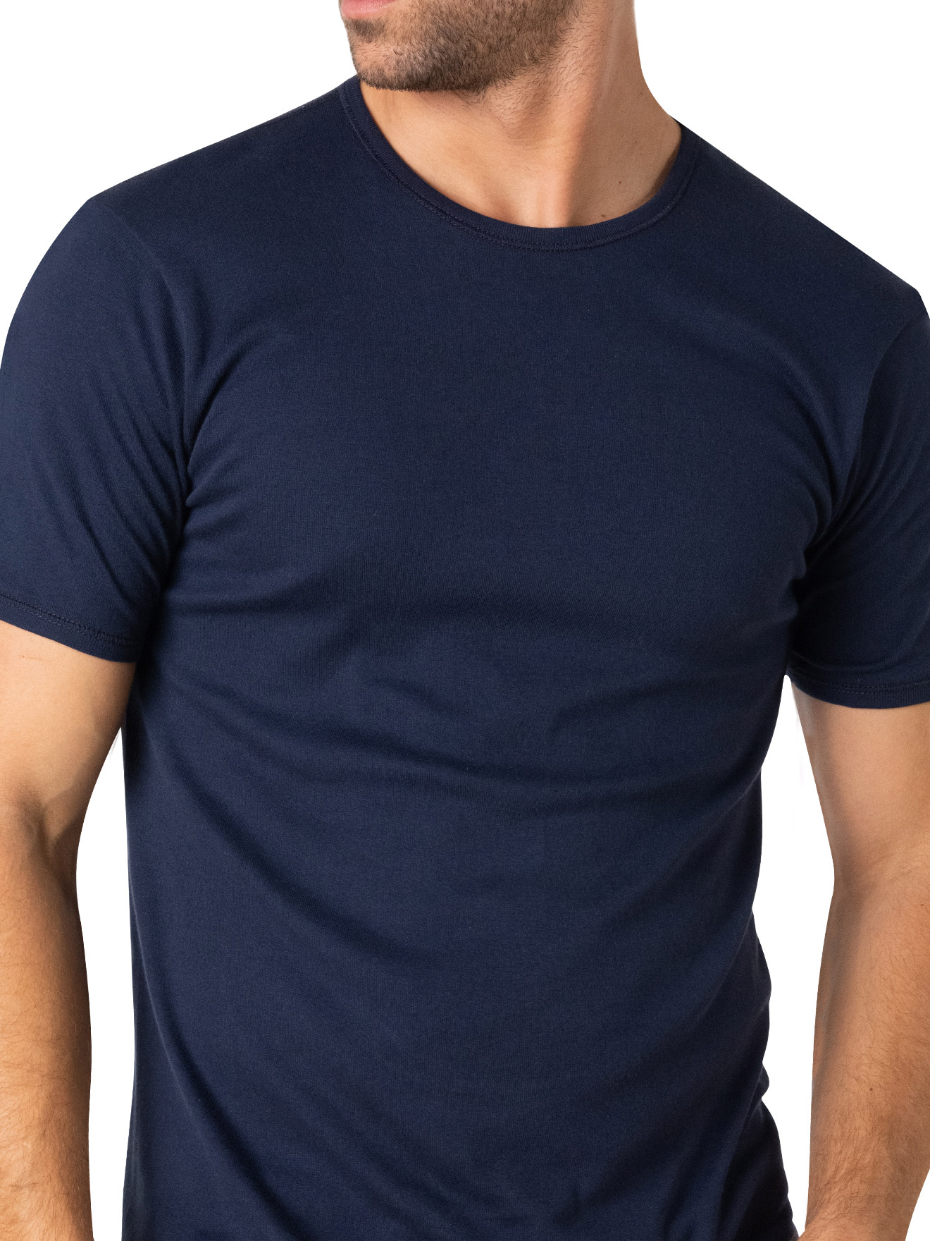 Tee-shirt encolure ronde, pur coton - Eminence - Bleu marine