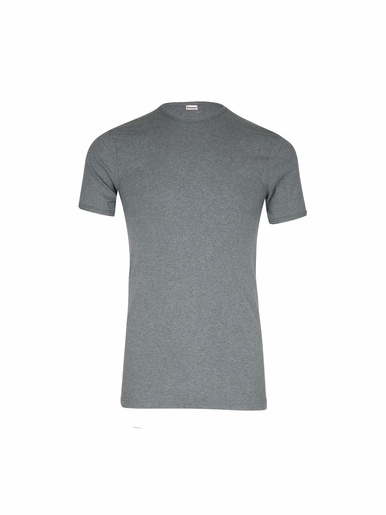 Tee-shirt encolure ronde, pur coton - Eminence - Gris foncé chiné