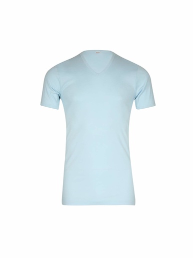Tee-shirt encolure V, pur coton - Eminence - Ciel uni