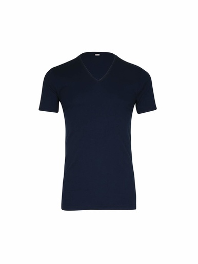 Tee-shirt encolure V, pur coton - Eminence - Marine