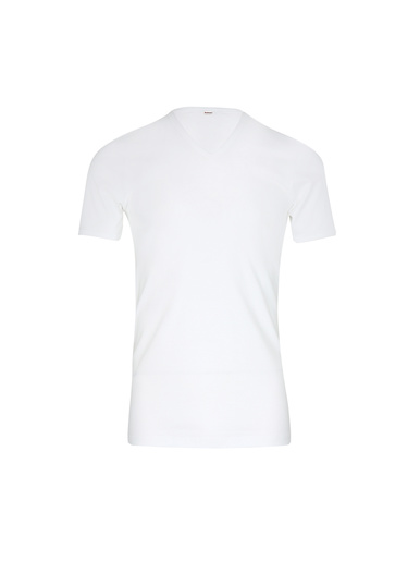Tee-shirt encolure V, pur coton - Eminence - Blanc
