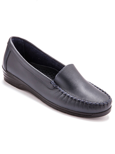Mocassins à plateau lisse grande largeur - Pédiconfort - Marine