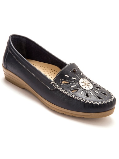 Mocassins ajourés grande largeur - Pédiconfort - Bleu