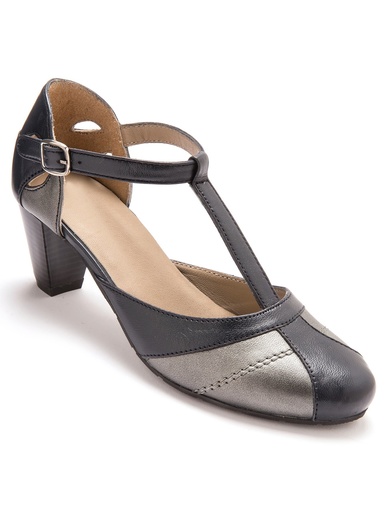 Salomés bicolores en cuir aérosemelle® - Pédiconfort - Marine/argenté