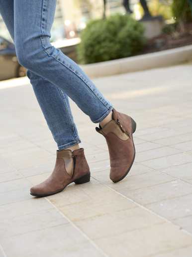 Boots cuir à aérosemelle® extra larges - Pédiconfort - Taupe