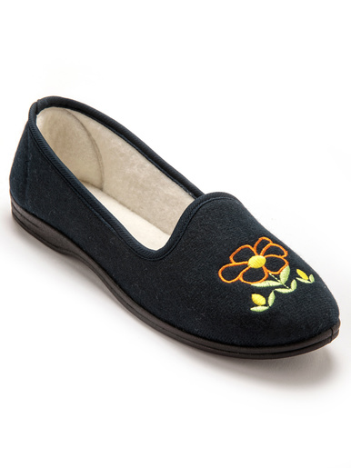Ballerines brodées fleur largeur confort - Pédiconfort - Marine
