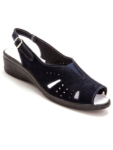 Sandales cuir velours grande largeur - Pédiconfort - Marine