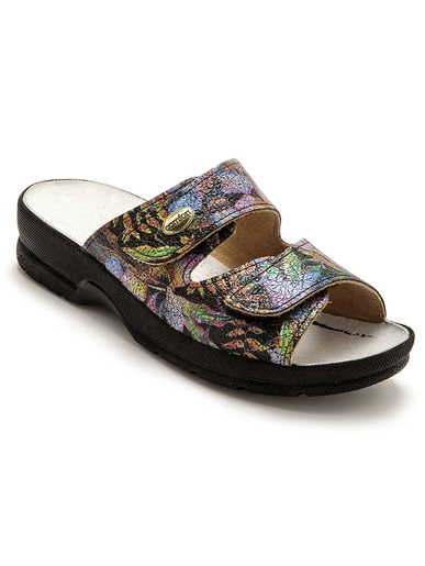 Mules à scratch extra larges - Pédiconfort - Fleuri fond noir