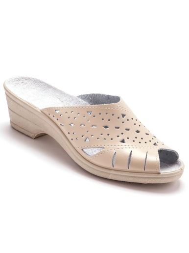 Mules en cuir ajouré - Pédiconfort - Beige