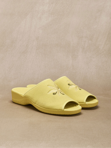 Mules brodées doublure éponge - Pédiconfort - Jaune