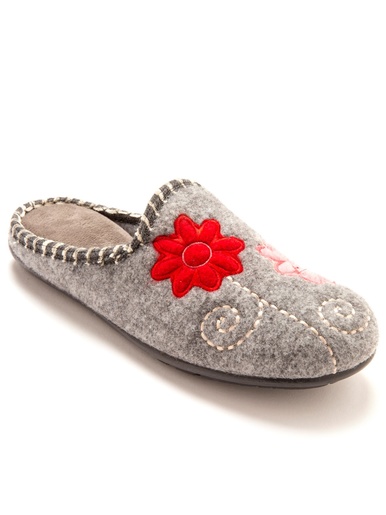 Mules brodées grande largeur - Pédiconfort - Gris