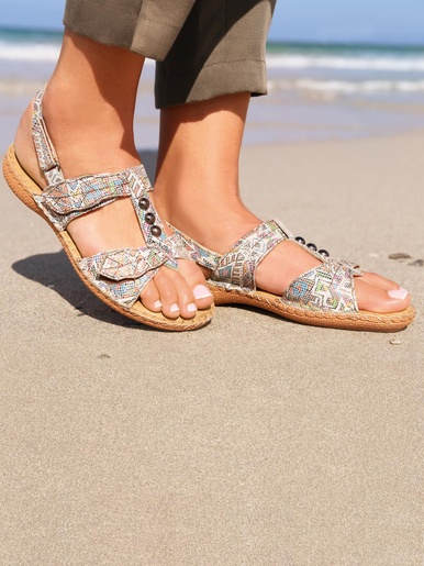 Sandales ultra souples en cuir - Pédiconfort - Imprimé multicolore