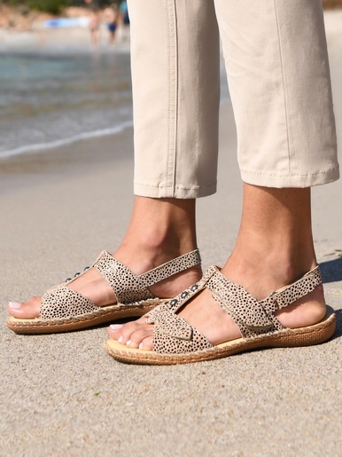 Sandales ultra souples en cuir - Pédiconfort - Imprimé beige