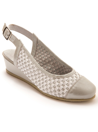 Sandales tressées en cuir à bout fermé - Pédiconfort - Gris/blanc
