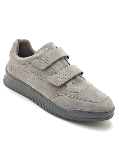 Chaussures cuir à scratch extra-larges - Pédiconfort - Gris