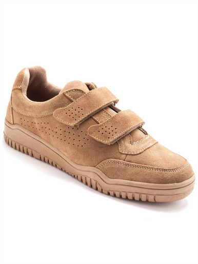 Chaussures cuir à scratch extra-larges - Pédiconfort - Camel