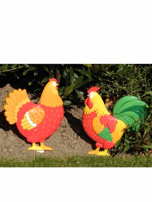 2 décorations à planter, Poule et Coq