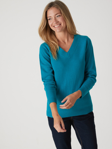 Pull encolure V manches longues - Daxon - Turquoise