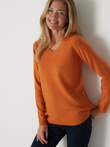 Pull encolure V manches longues - Daxon - Orange