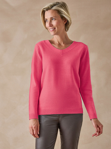 Pull encolure V manches longues - Daxon - Rose
