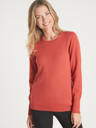 Pull encolure ronde 50% laine mérinos - Daxon - Orange