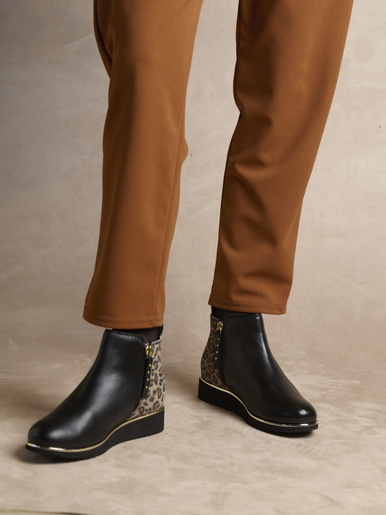 Boots double glissière à aérosemelle® - Pédiconfort - Noir/ façon léopard