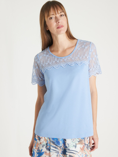 Tee-shirt raffiné, avec résille brodée - Daxon - Bleu lavande