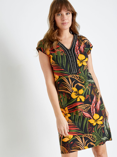 Robe en maille avec perles fantaisie - Daxon - Imprimé orange