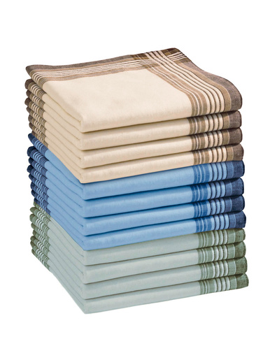 Lot de 12 mouchoirs pour homme - Calitex - Bleu/beige/vert