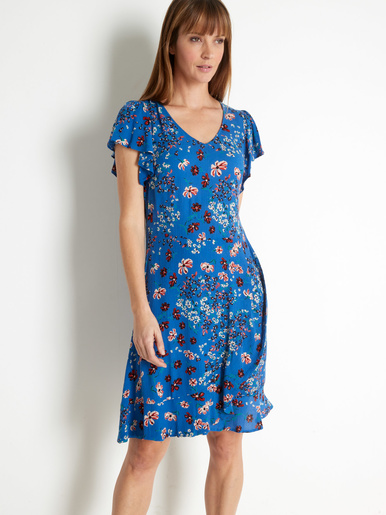Robe à volants, manches courtes - Daxon - Imprimé bleu clair